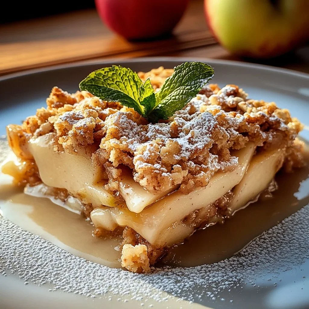 Delicious Apple Cinnamon Oatmeal Breakfast Bake topped with sliced apples and cinnamon