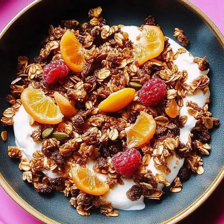A bowl of baklava-style air fryer granola with nuts and honey.
