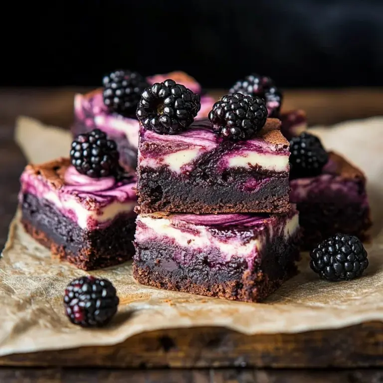 Delicious Blackberry Cheesecake Brownie Bars with berries on top.