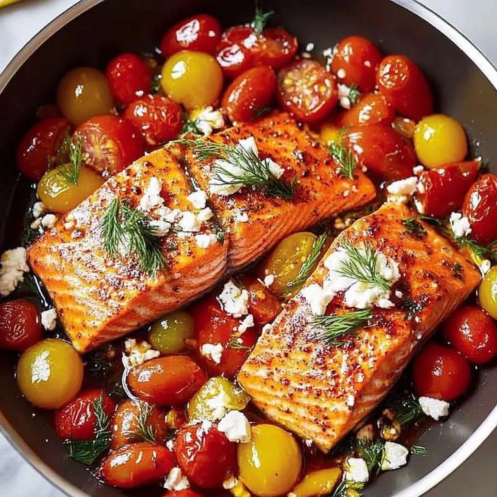 Bright Summer Salmon Skillet featuring vibrant vegetables and fresh salmon fillets