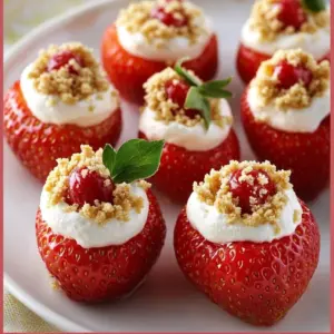 Delicious cheesecake filled strawberries ready to be enjoyed