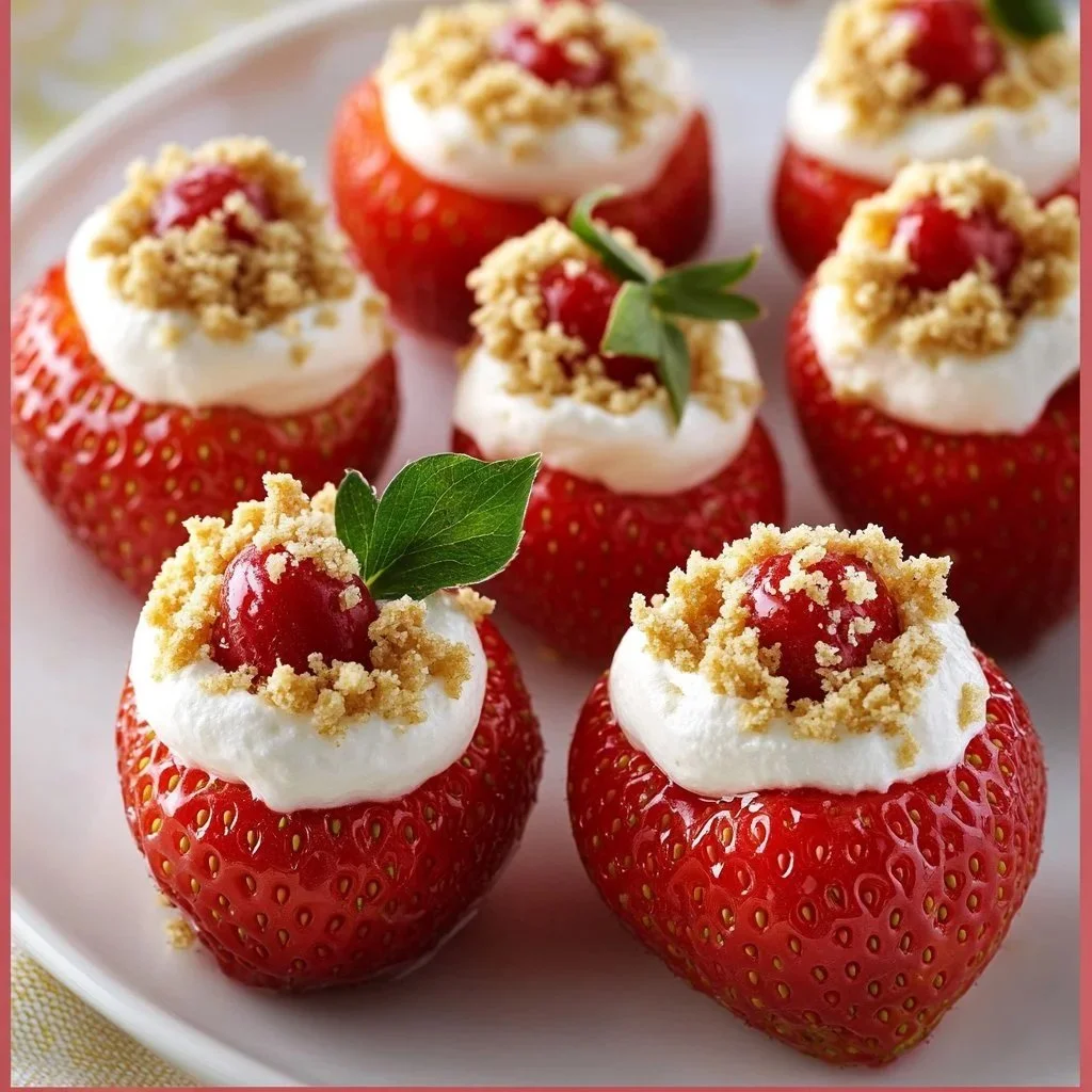 Delicious cheesecake filled strawberries ready to be enjoyed