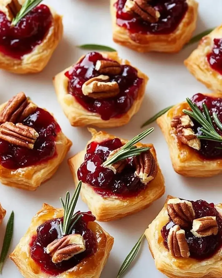 Cheesy Cranberry Brie Bites served on a platter at a holiday gathering