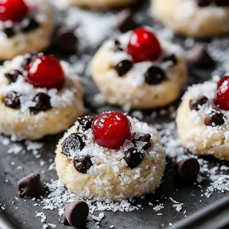 Cherry Chocolate Chip Snowball Treats garnished with chocolate chips and cherries