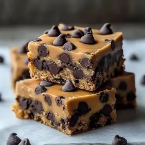 Delicious chewy chocolate chip cookie bars ready to be enjoyed.