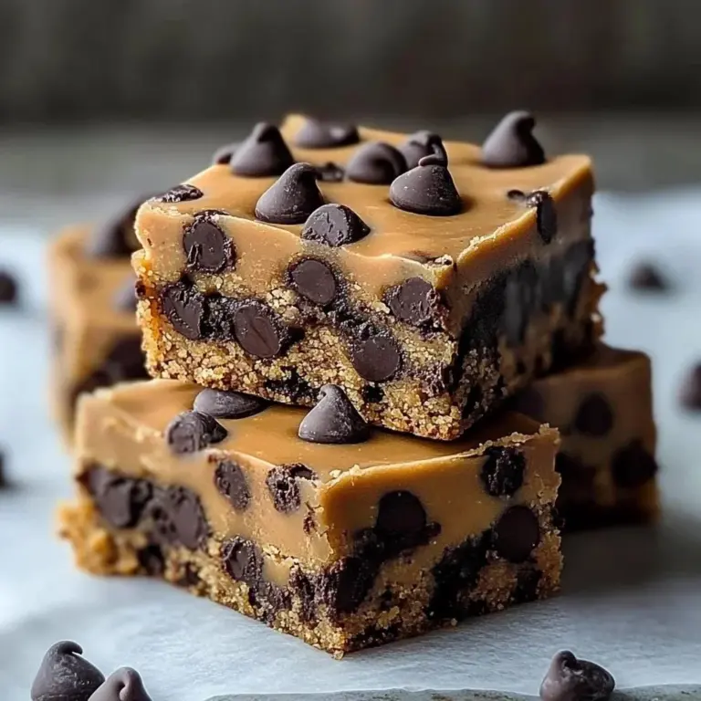 Delicious chewy chocolate chip cookie bars ready to be enjoyed.