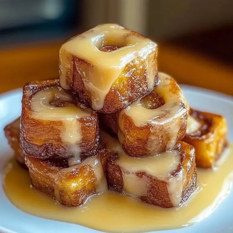 Plate of Cinnamon Roll French Toast Bites topped with icing and berries