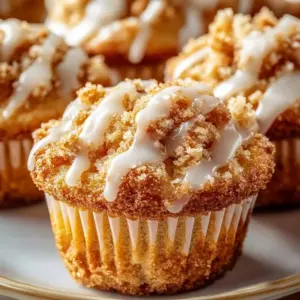 Freshly baked classic coffee cake muffins on a cooling rack