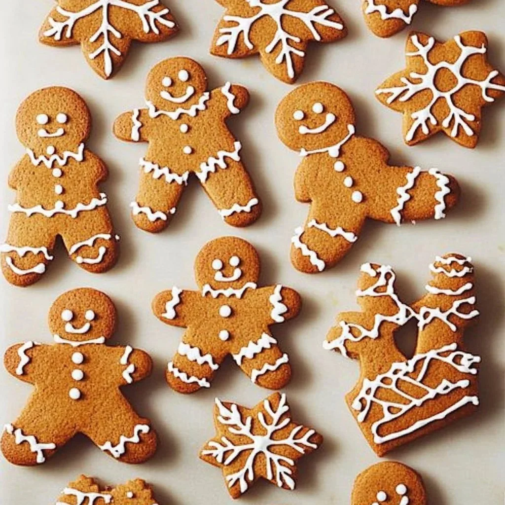 Classic gingerbread cookies decorated with icing and spices