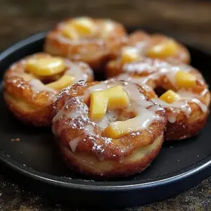 Cozy baked apple fritters with a cinnamon glaze, served on a plate.