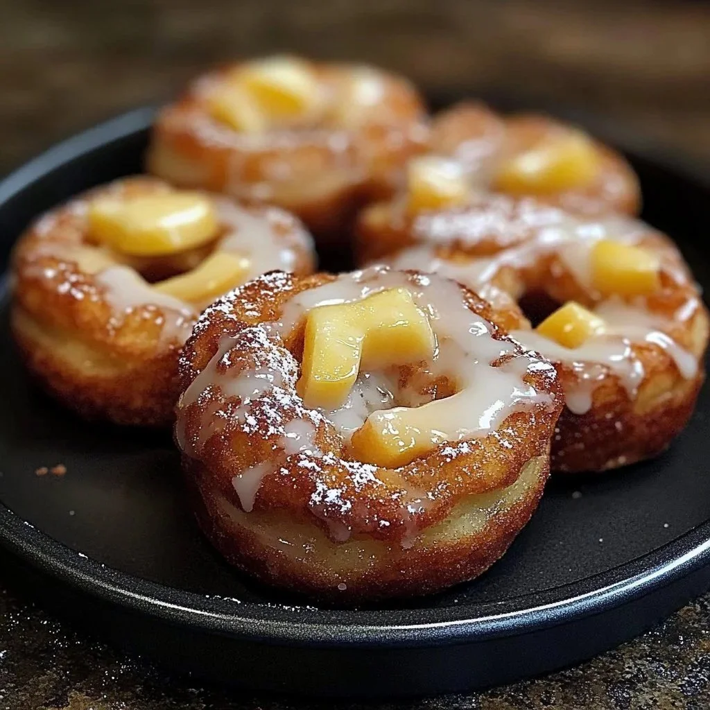 Cozy baked apple fritters with a cinnamon glaze, served on a plate.