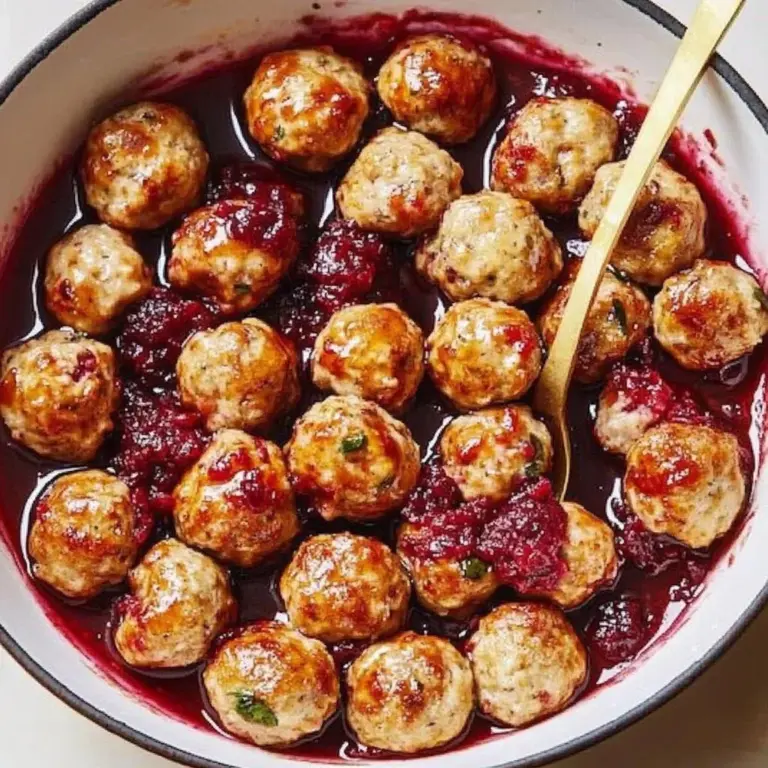 Cranberry glazed turkey meatballs served with a garnish of herbs on a plate