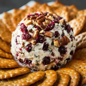 Cranberry Pecan Cream Cheese Ball served with crackers