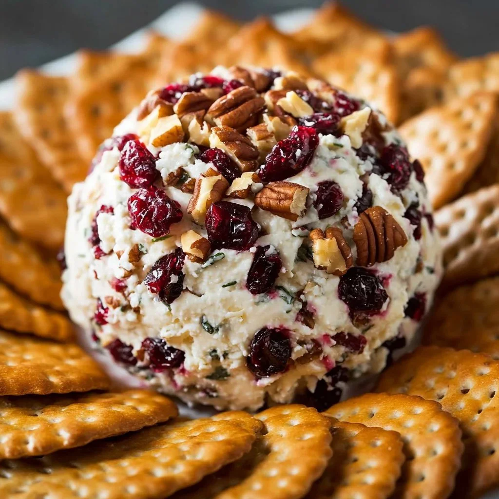 Cranberry Pecan Cream Cheese Ball served with crackers