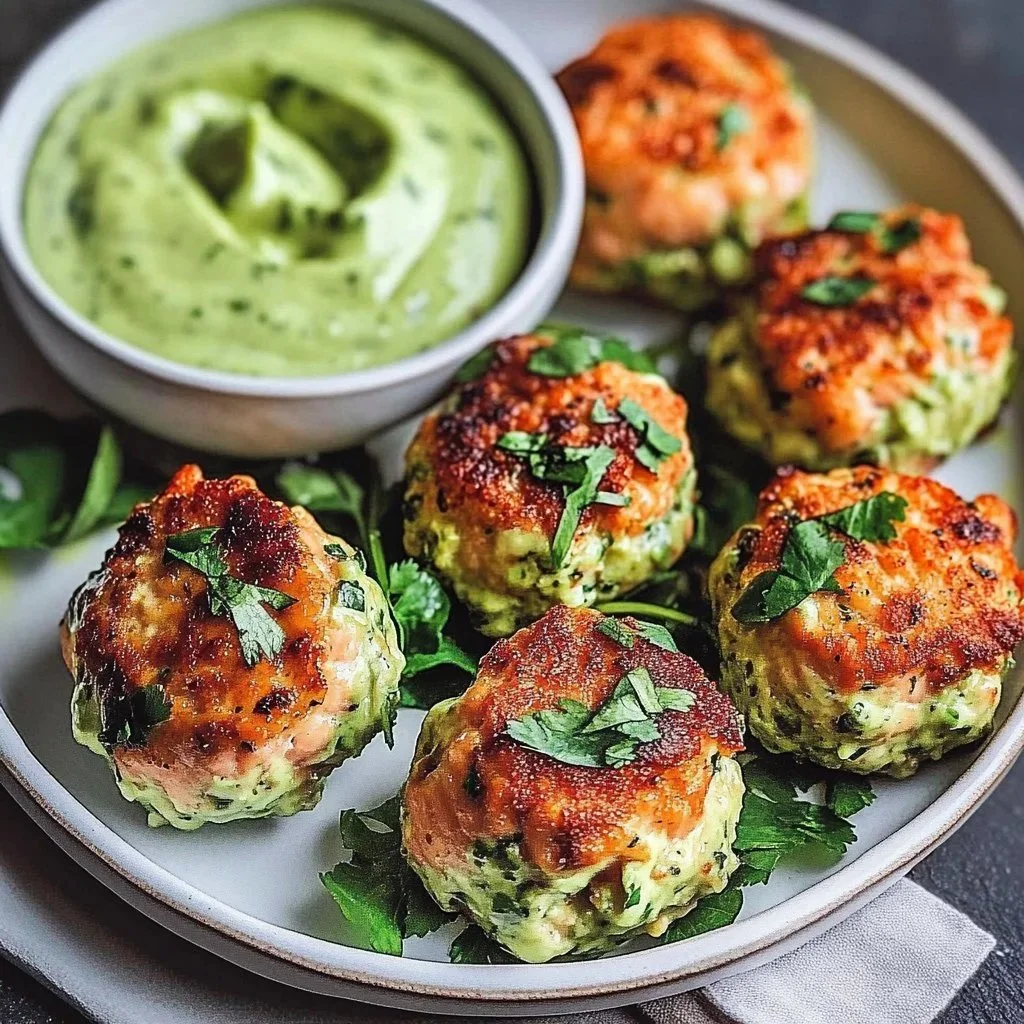 Creamy avocado salmon meatballs served with a fresh garnish