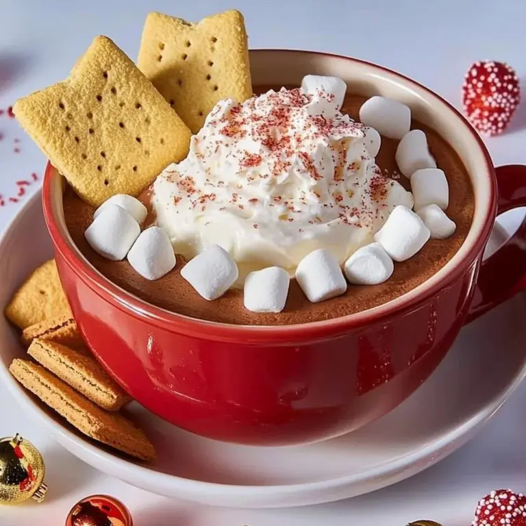 Creamy hot cocoa dip served with chocolate sprinkles and marshmallows