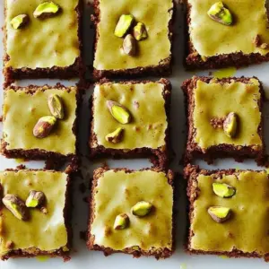 Delicious creamy pistachio brownies topped with chopped pistachios