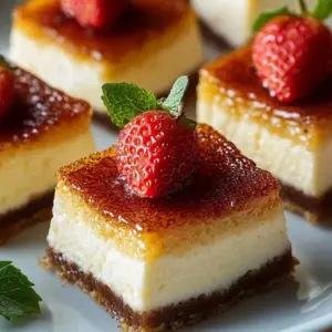 Delicious creme brulee cheesecake bars topped with caramelized sugar crust