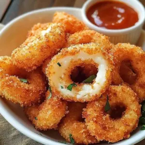 Crispy mozzarella onion rings served on a plate