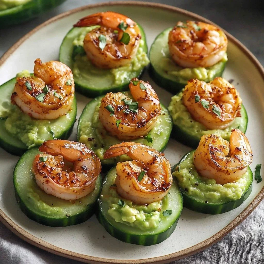 Cucumber wrapped shrimp bites appetizer on a plate