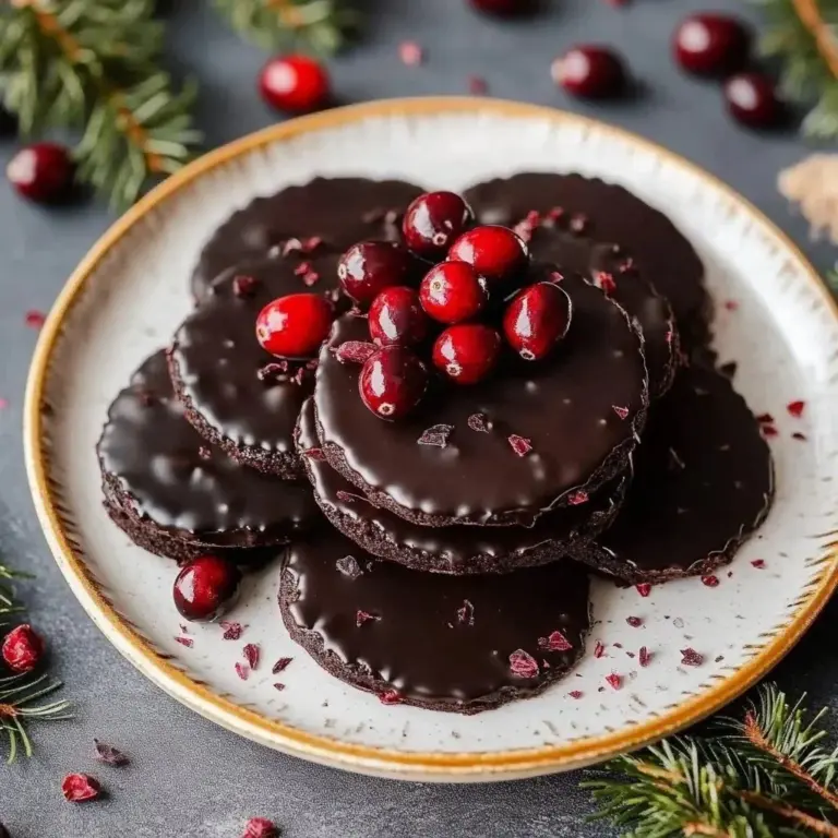 Decadent chocolate-covered cranberry sauce bites on a decorative plate