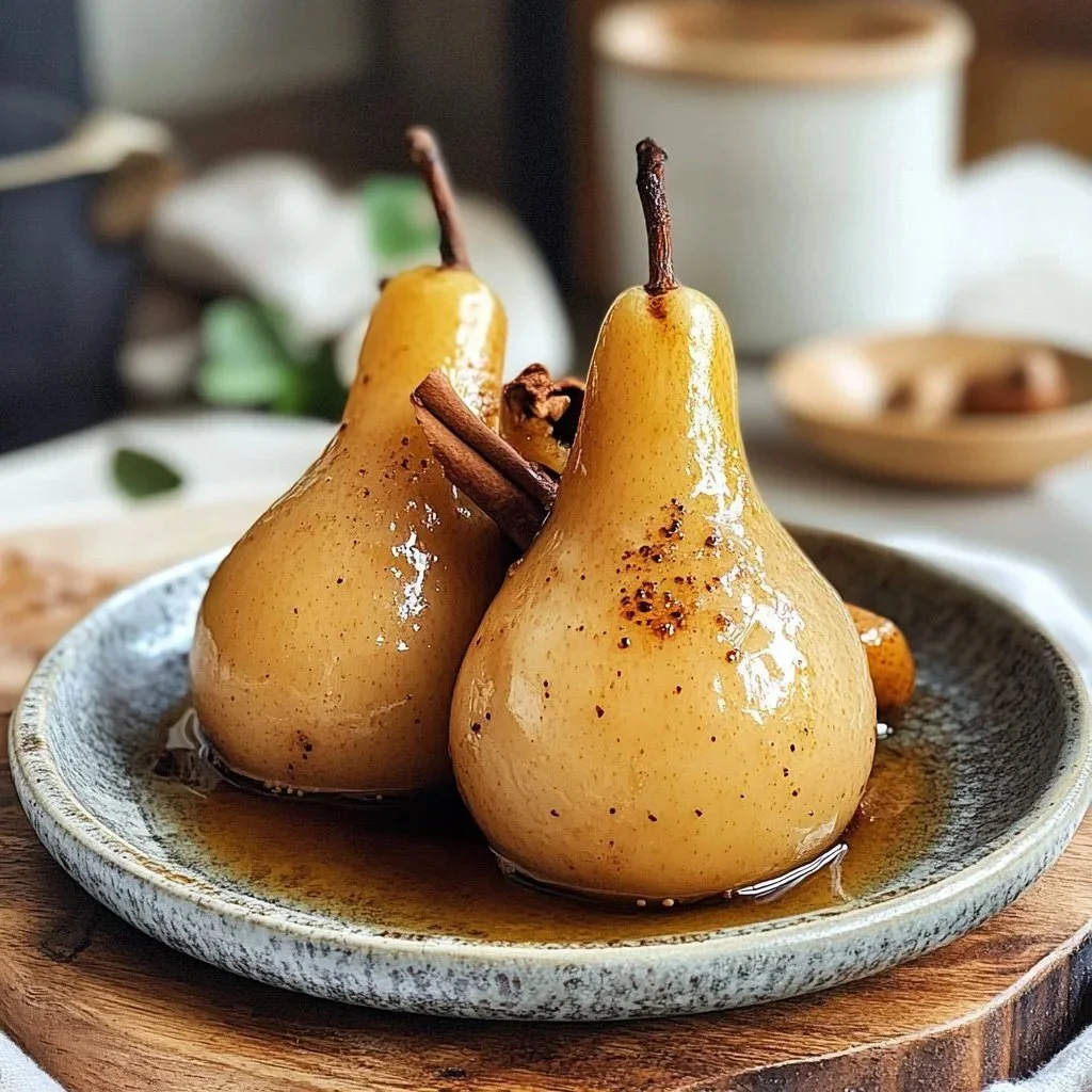 Delicious sweet poached pears served in a bowl