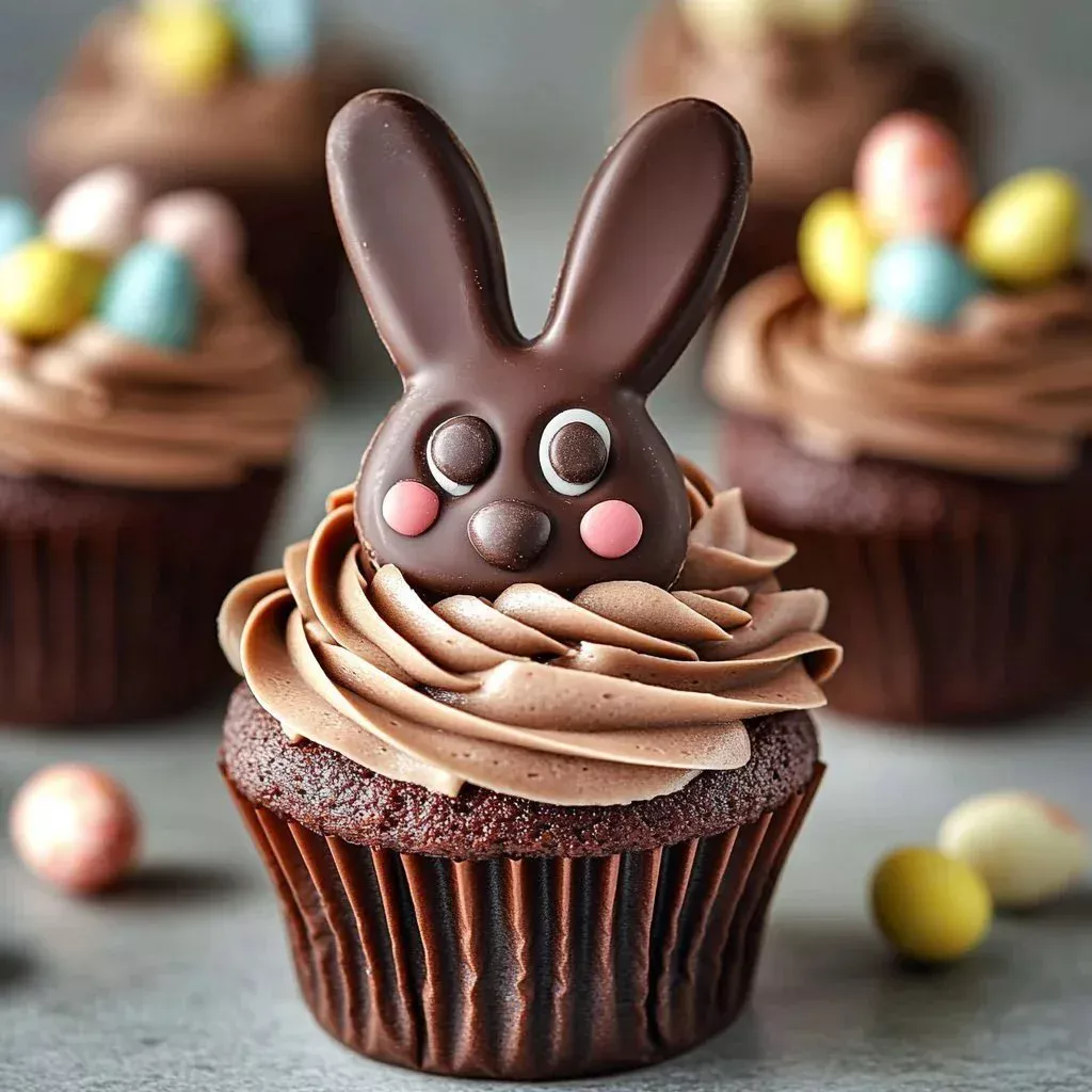 Easter Bunny chocolate cupcake with surprise filling and festive decorations