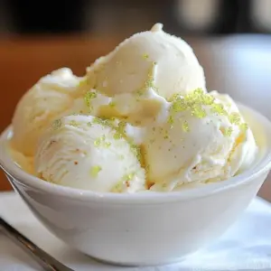 Delicious easy key lime pie ice cream served in a bowl with a lime slice.