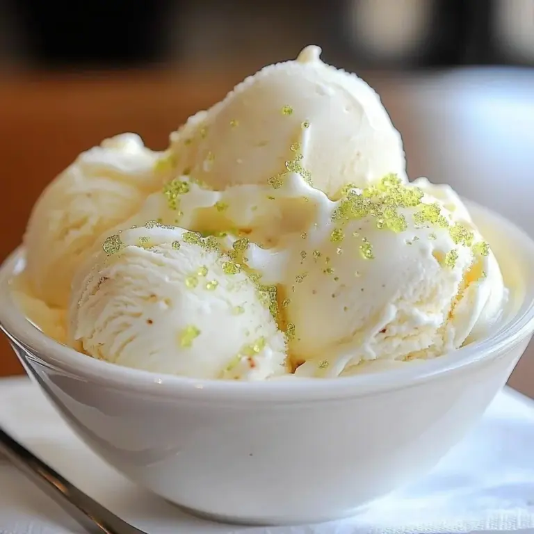 Delicious easy key lime pie ice cream served in a bowl with a lime slice.