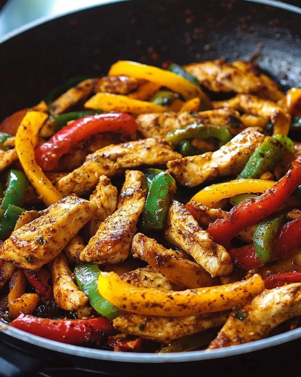 Easy one-pan chicken fajitas with colorful bell peppers and onions