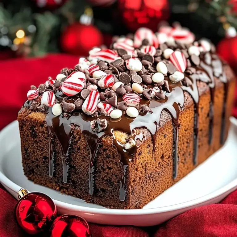 Festive mocha peppermint bread loaf with sprinkles of peppermint on top.