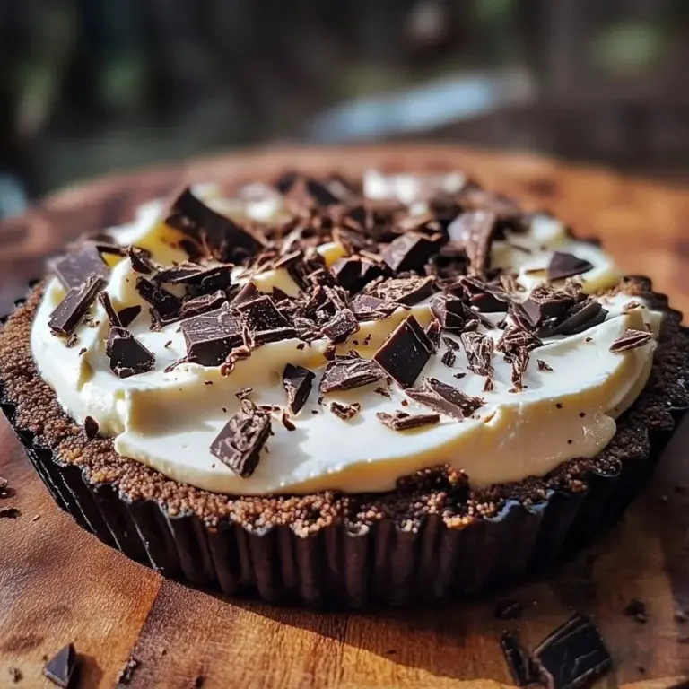 Flake Mousse Tart topped with Cadbury chocolate, showcasing its creamy layers.