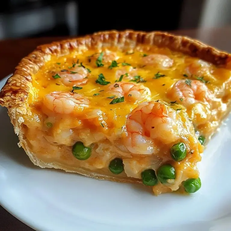 Florida Shrimp and Cheddar Pie with shrimp and cheddar cheese filling