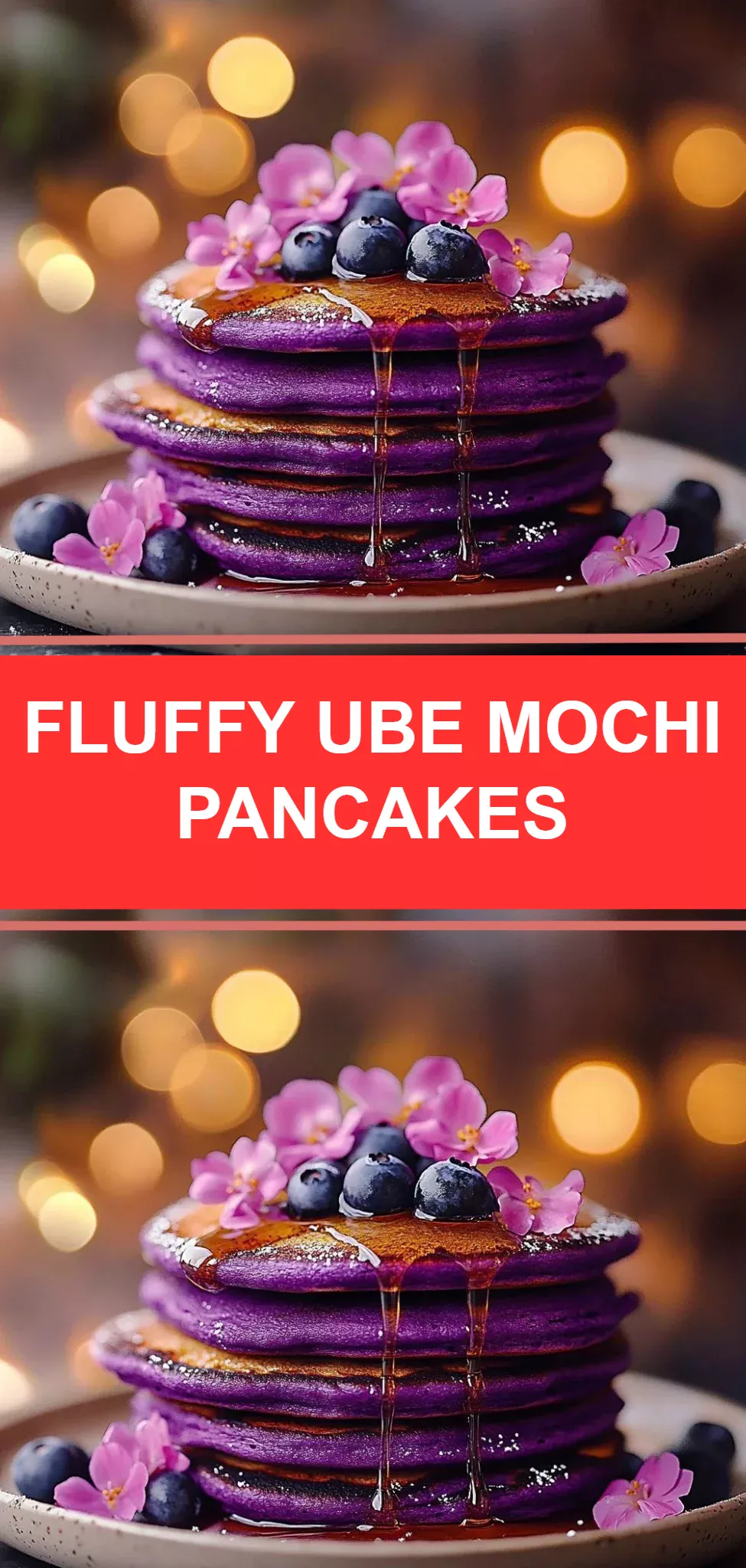 Fluffy Ube Mochi Pancakes