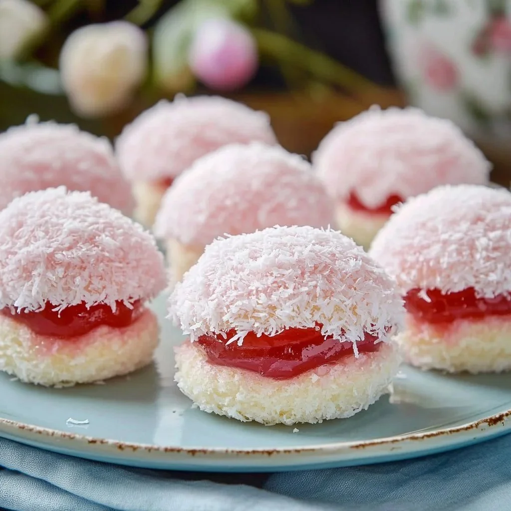 Fluffy vanilla sponge cake topped with strawberry jelly for a delightful dessert