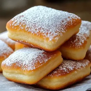 Freshly made French vanilla beignets dusted with powdered sugar