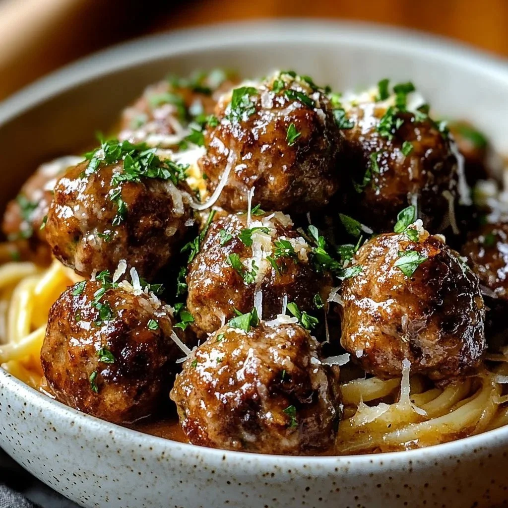 Deliciously cooked Garlic Butter Meatballs served on a plate