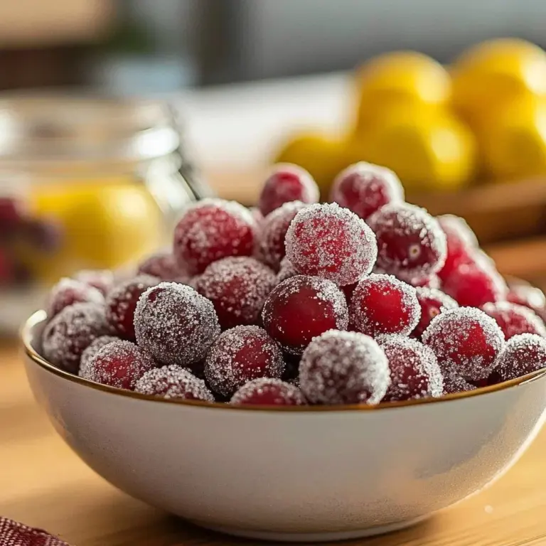 A bowl of glistening sugared cranberries ready to enhance holiday dishes.