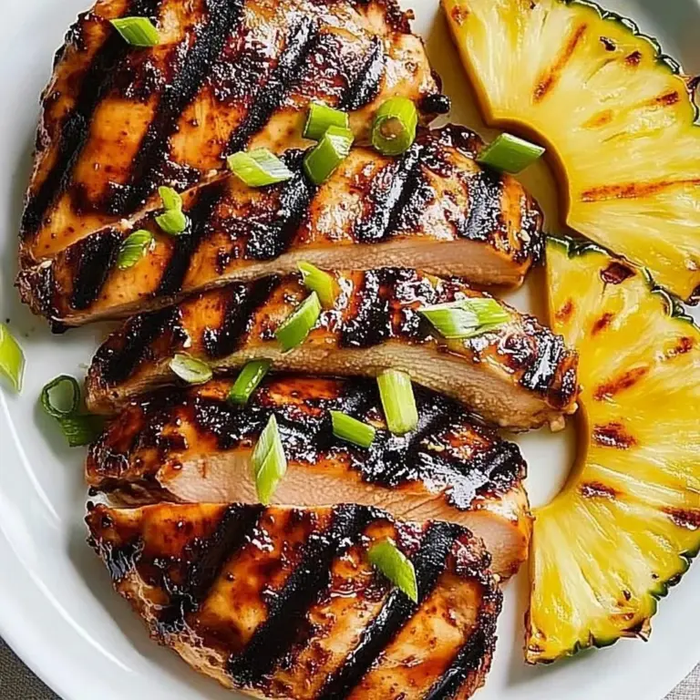 Delicious grilled chicken served with fresh pineapple slices.