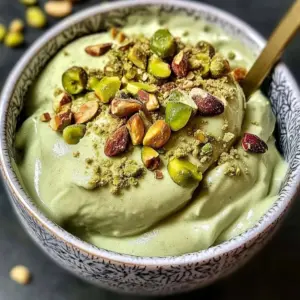 Creamy high protein pistachio ice cream in a bowl with nuts