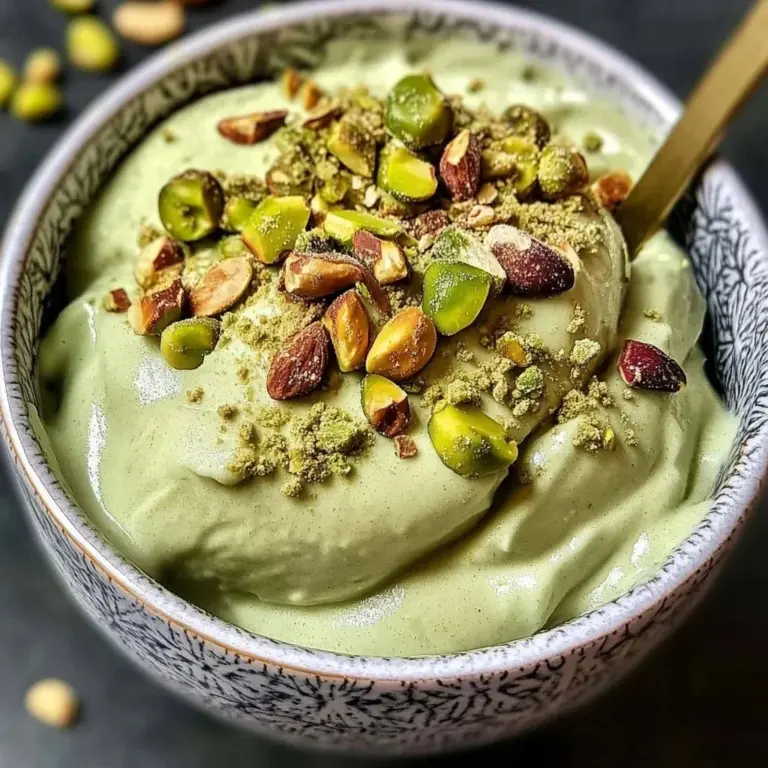 Creamy high protein pistachio ice cream in a bowl with nuts