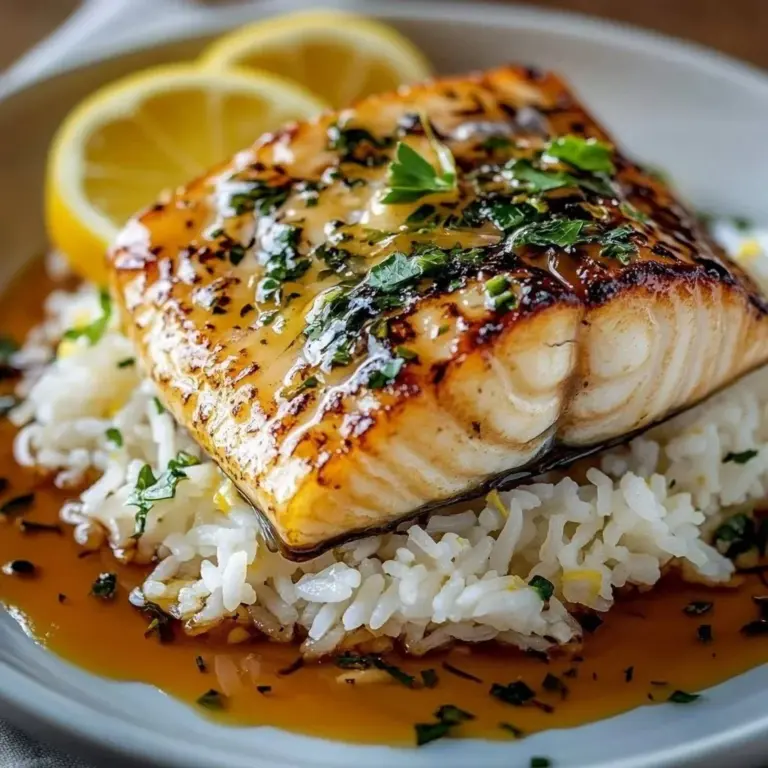 Honey-glazed baked cod dish garnished with herbs and served on a plate