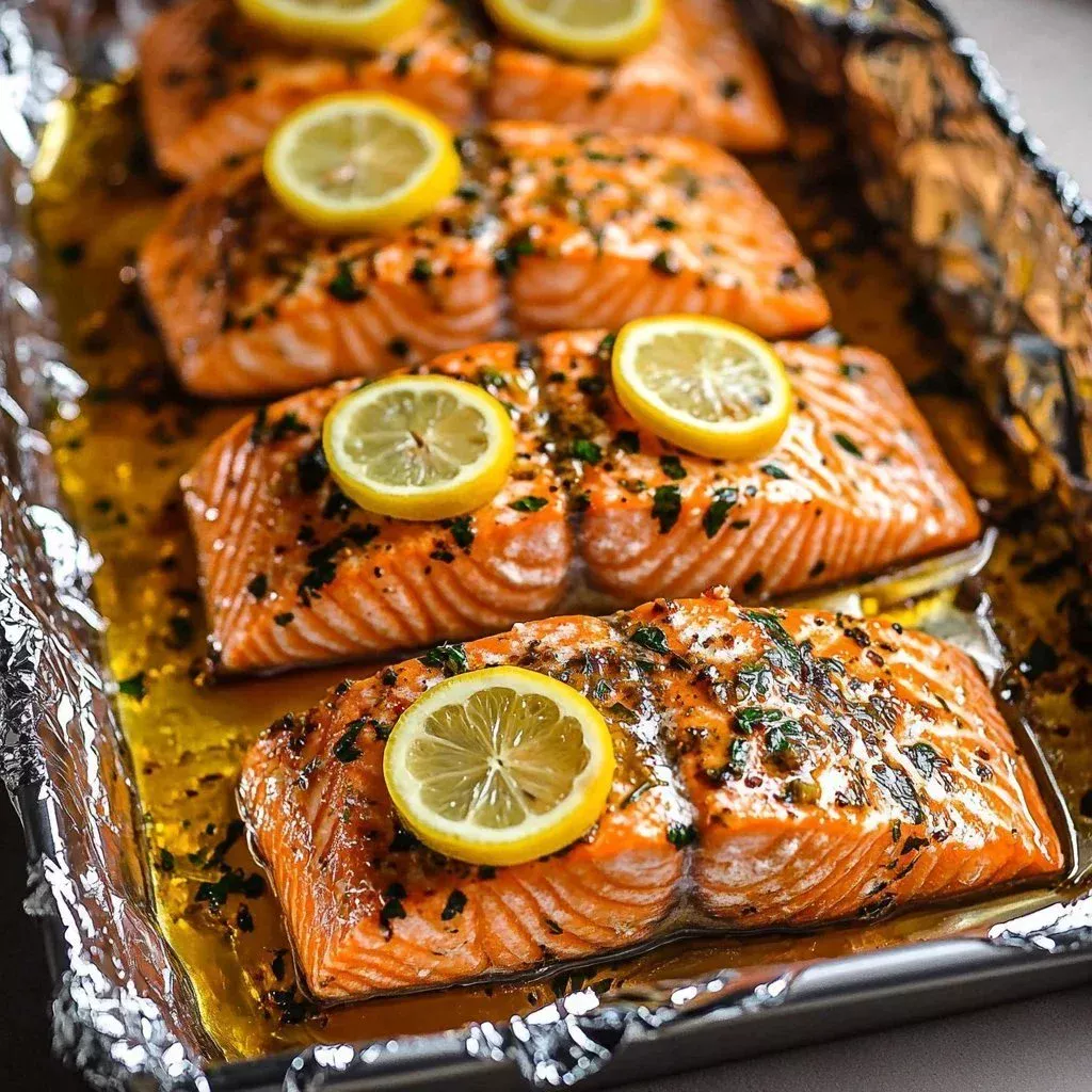 Delicious honey-lime garlic butter salmon served with fresh herbs.