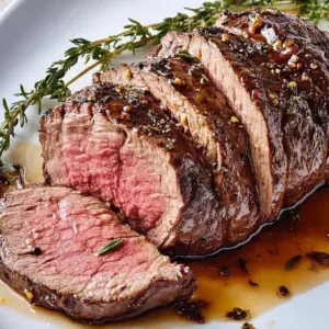 Indulgent beef tenderloin served with garnishes for a flavorful meal