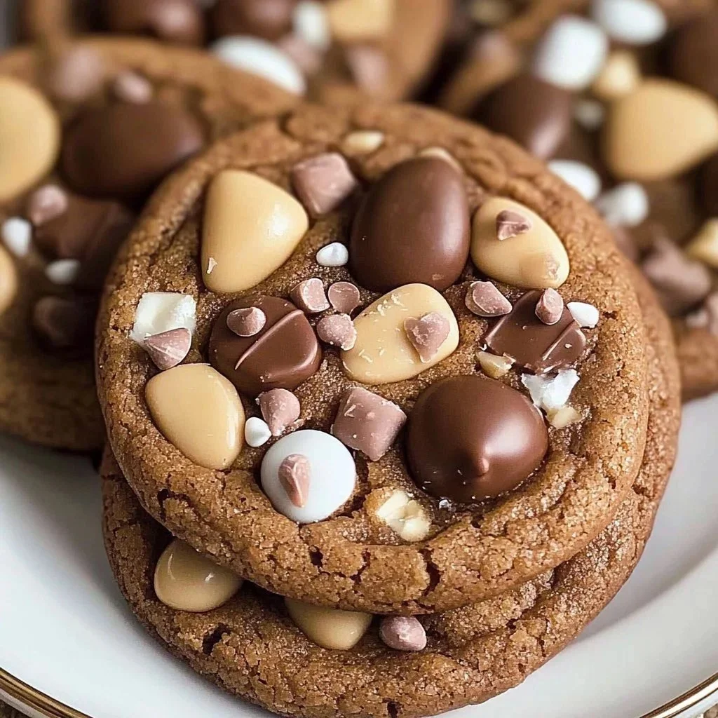 Plate of irresistible Easter chocolate cookies decorated for the holiday