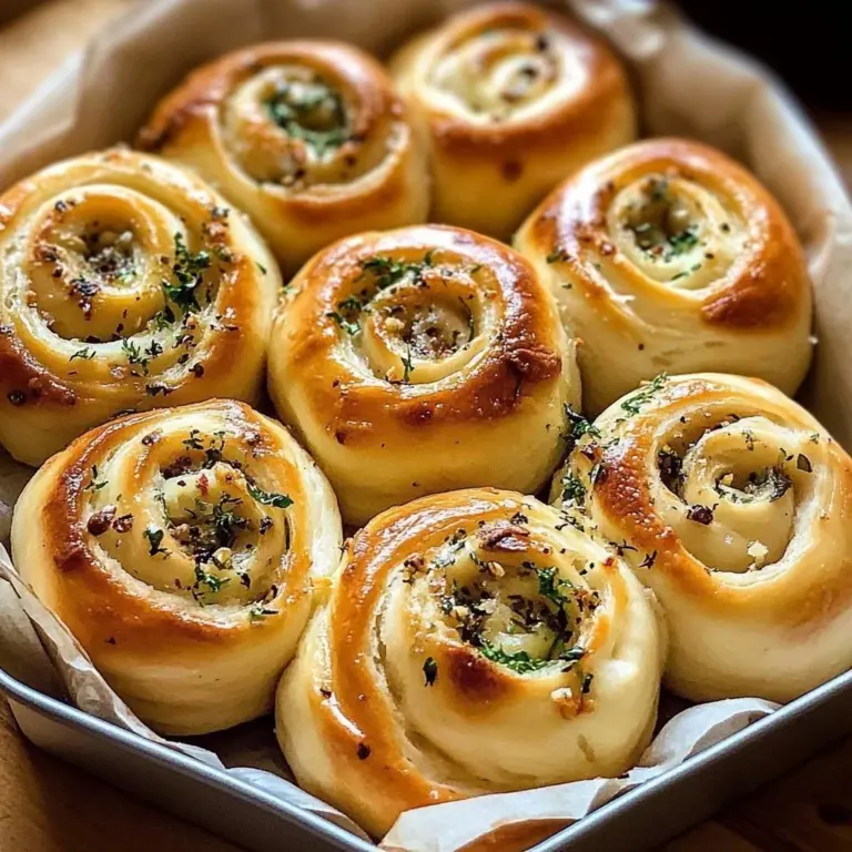 Freshly baked garlic swirl rolls topped with herbs, ready to enjoy.