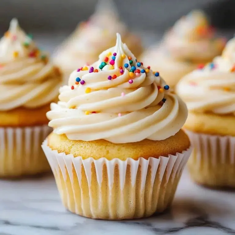 Delicious homemade vanilla cupcakes with creamy frosting on a plate.