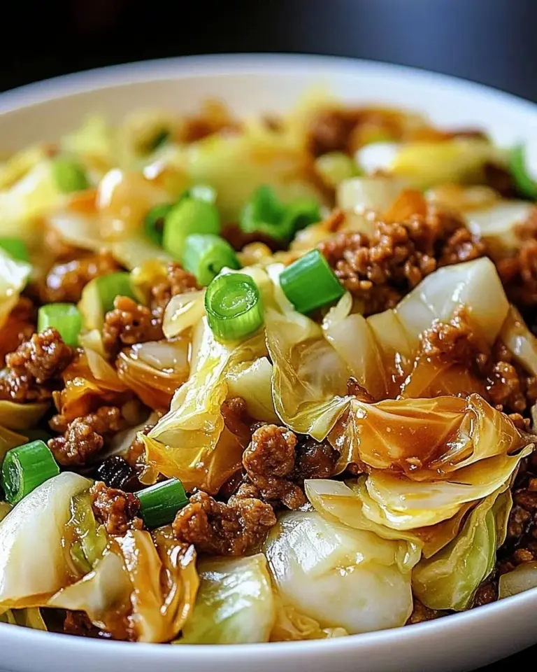 Low-Carb Mongolian Ground Beef with Cabbage dish garnished and ready to serve