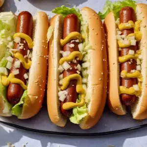 Delicious Mac Inspired Hot Dogs topped with cheese and macaroni