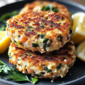 Delicious Mediterranean salmon cakes served with fresh herbs and lemon.